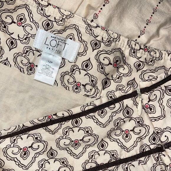 ANN TAYLOR LOFT Lined Pleated Print Skirt Tan Brown Pink - Picture 3 of 4